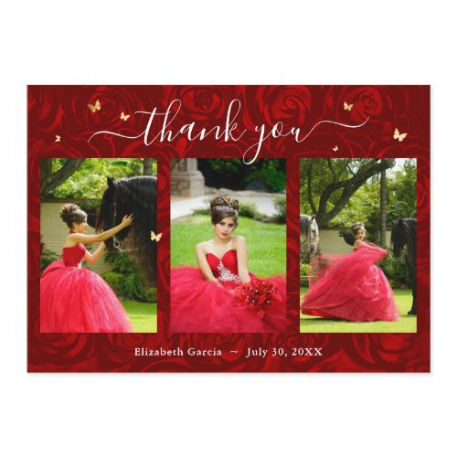 3 Photo Template Elegant Gold And Red Quinceanera