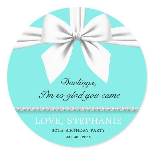 Aqua Elegant Fancy Tiffany Birthday Thank You Classic Round Sticker