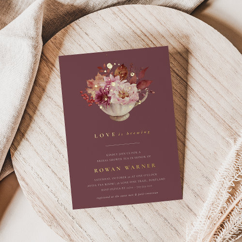 Autumn Floral Teacup Fall Bridal Shower Tea Foil