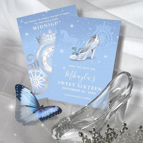 Bridal Blue Silver Shoe Cinderella Sweet 16 Birthday Save The Date