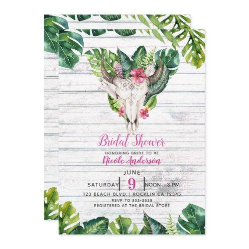 Beachy Wood Boho Skull Tropical Floral Leaves