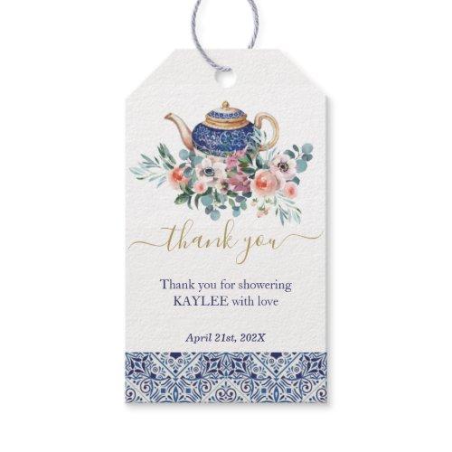 Blue Tiles Bridal Shower Tea Thank Favor Gift Tags