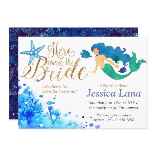 Blue Watercolor Undersea Sweet Mermaid Golden Text