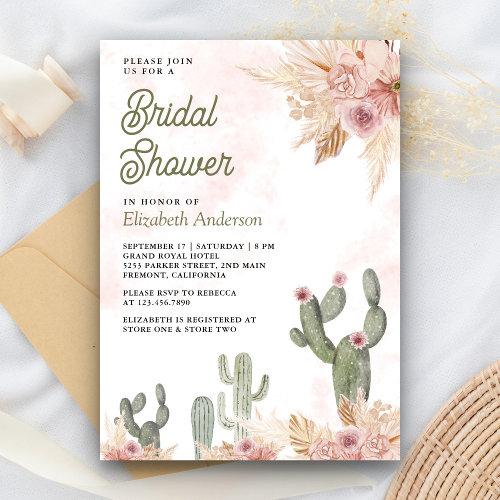 Blush Pink Floral Boho Pampas Cactus Bridal Shower