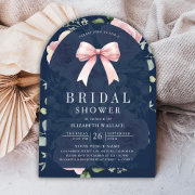 Blush Pink Floral Coquette Bow Navy Bridal Shower