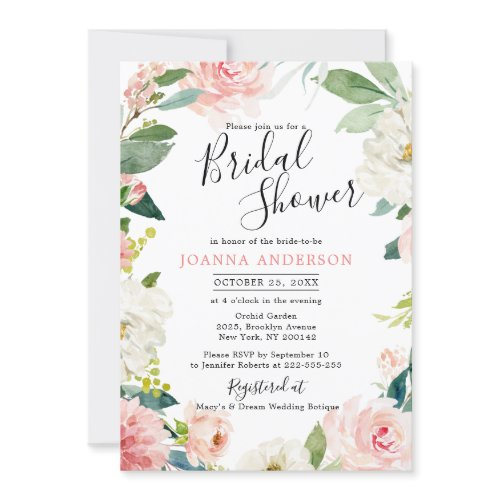 Blush Pink Florals Modern Botanical Bridal Shower