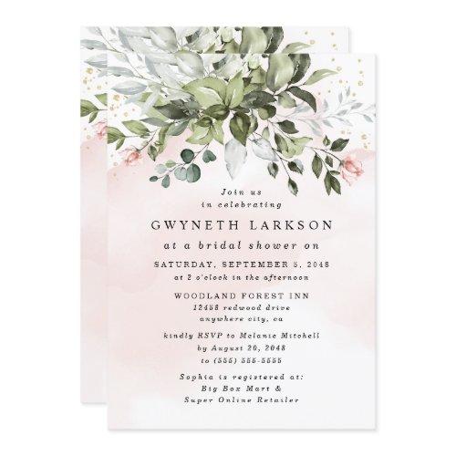 Blush Pink Gold Greenery Dusty Blue Bridal Shower