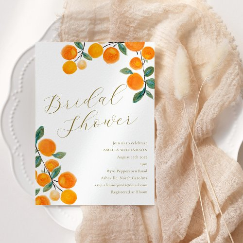 Boho Orange Citrus Fruit Watercolor Bridal Shower