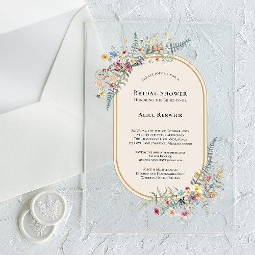 Boho Wildflower Fern Beige Bridal Shower Acrylic