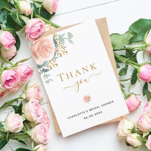 Bridal Shower Floral Eucalyptus Rose Gold Pink Thank You