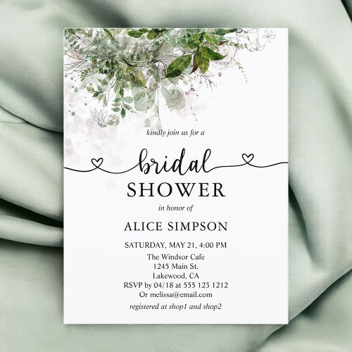 Budget Boho Greenery Heart Script Bridal Shower  Post