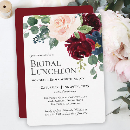Burgundy Blush And Navy Floral Bridal Luncheon