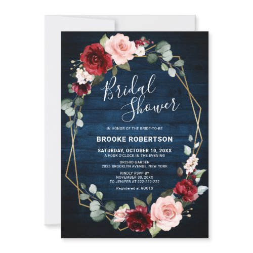 Burgundy Navy Blush Floral Geometric Bridal Shower