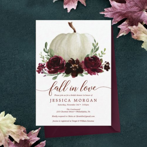 Burgundy Pumpkin Fall In Love Bridal Shower Invite