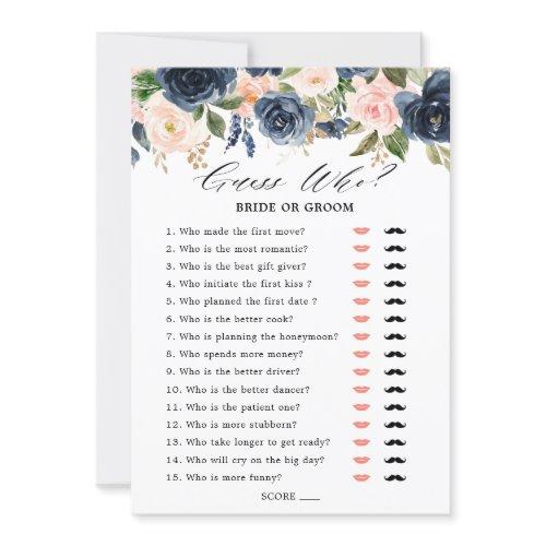 Burgundy Red Navy Blue Floral Bridal Shower Game