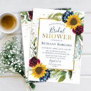 Chic Sunflower Floral Gold Glitter Bridal Shower