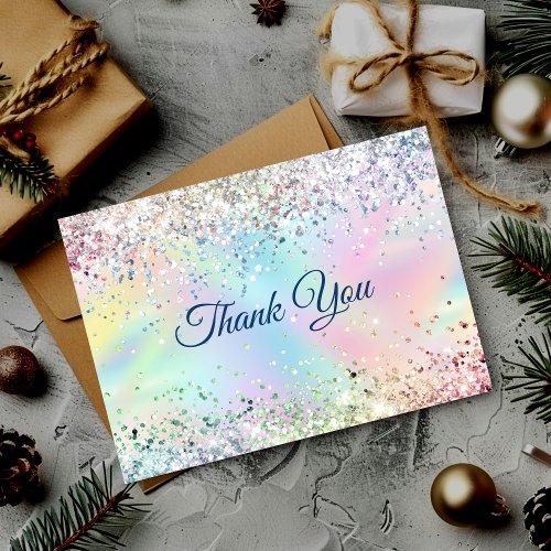 Cute Iridescent Unicorn Faux Glitter Thank You