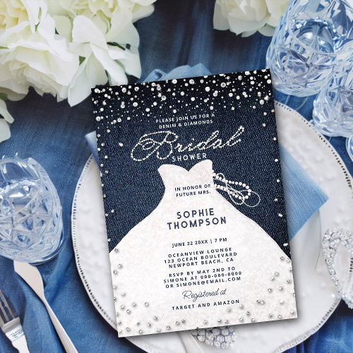 Denim Diamonds Pearls Glitter Dress Bridal Shower