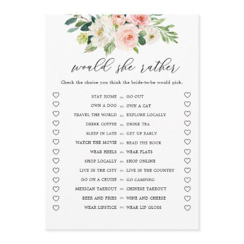 Digita Floral Would She Rather Bridal Shower Game