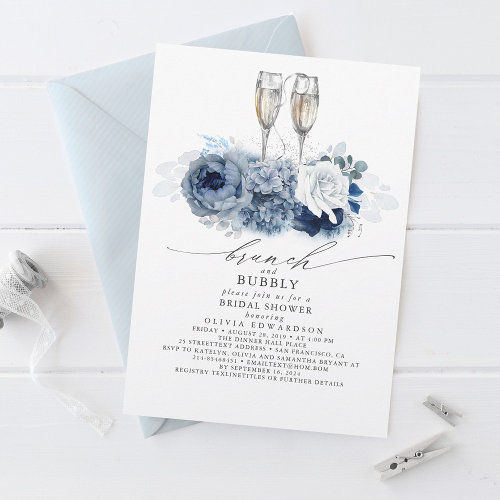 Dusty Blue Elegant Brunch And Bubbly Bridal Shower