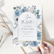 Dusty Blue Floral Gold Arch Save The Date
