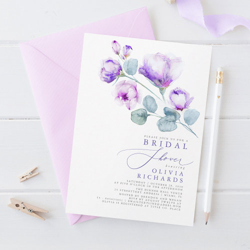 Dusty Purple Floral Elegant Minimal Bridal Shower