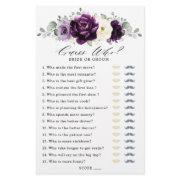 Eggplant Purple Plum Ivory Whit Bridal Shower Game