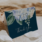 Elegant Blue Hydrangea | Blank Navy Thank You