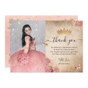 Elegant Blush Pink Rose And Gold Quinceanera Photo Thank You