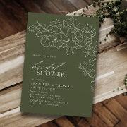 Elegant Hand Drawn Floral Sage Green Bridal Shower