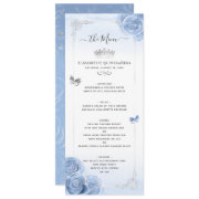 Elegant Silver Light Blue Roses Watercolor Floral Menu