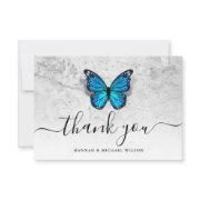 Elegant Simple Script Blue Butterfly Thank You