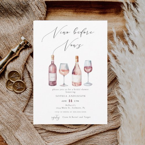 Elegant Watercolor Vino Before Vows Bridal Shower