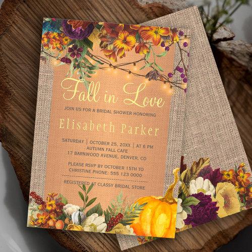 Fall In Love Autumn Floral Burlap Bridal Shower