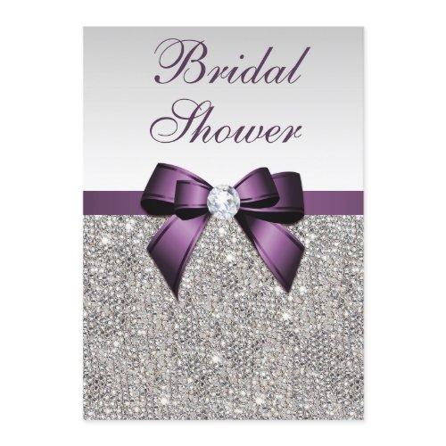 Faux Silver Sequins Purple Bow Bridal Shower