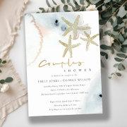 Gold Blue Beachy Starfish Couples Shower Invite