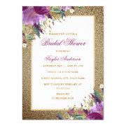 Purple Bridal Shower Invitations Funbridalshowerinvitations Gold Glitter Amethyst Purple Fl Bridal Shower Invitations