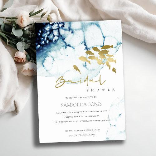 Gold Navy Underwater Sea Fish Bridal Shower Invite