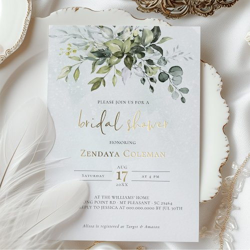 Greenery Sage Green Bridal Shower  Foil