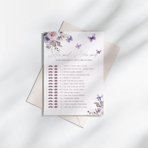 Guess Who Said It Mauve Butterfly Bridal Shower