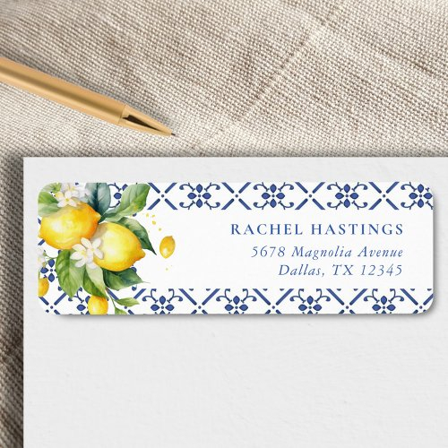 Lemon Mediterranean Bridal Shower Return Address Label