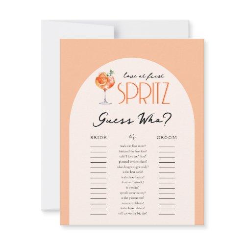 Love At First Spritz Guess Who Bridal Shower Game