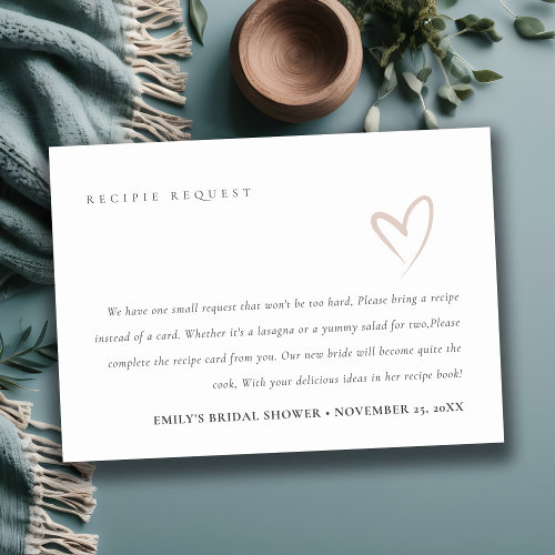 Minimal Blush Heart Bridal Shower Recipe Request Enclosure