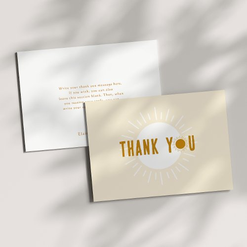 Minimalist Boho Sunshine Flat Bridal Shower Thank You