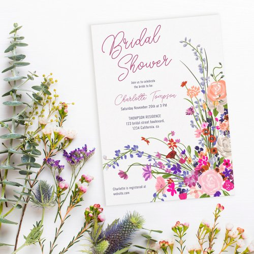 Modern Chic Wild Flowers Script Bridal Shower