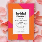 Modern Hot Pink And Orange Abstract Bridal Shower