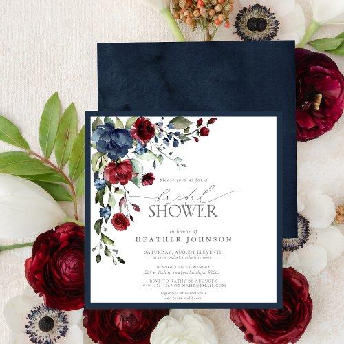 Navy Blue Burgundy Floral Watercolor Bridal Shower