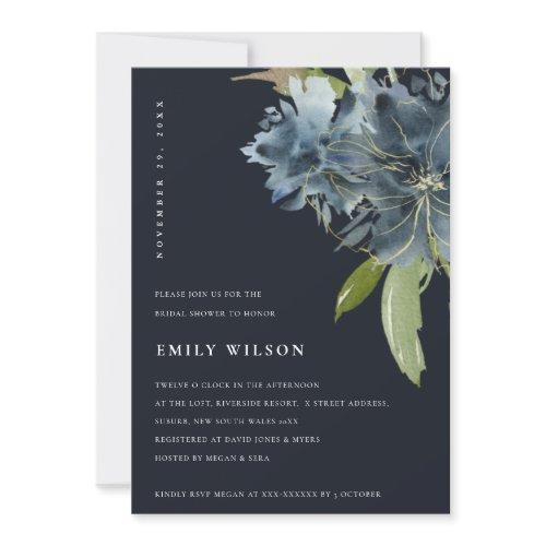 Navy Blue Green Gold Floral Bridal Shower Invite