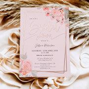 Peach Floral Rose Gold Script Bridal Shower Foil