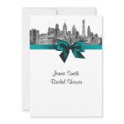 Philadelphia Skyline Etch Bw Teal V Bridal Shower